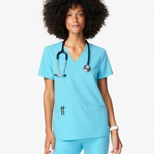 (set) FIGS - NEON BLUE Kade cargo pant + Casma three-pocket scrub top XXS